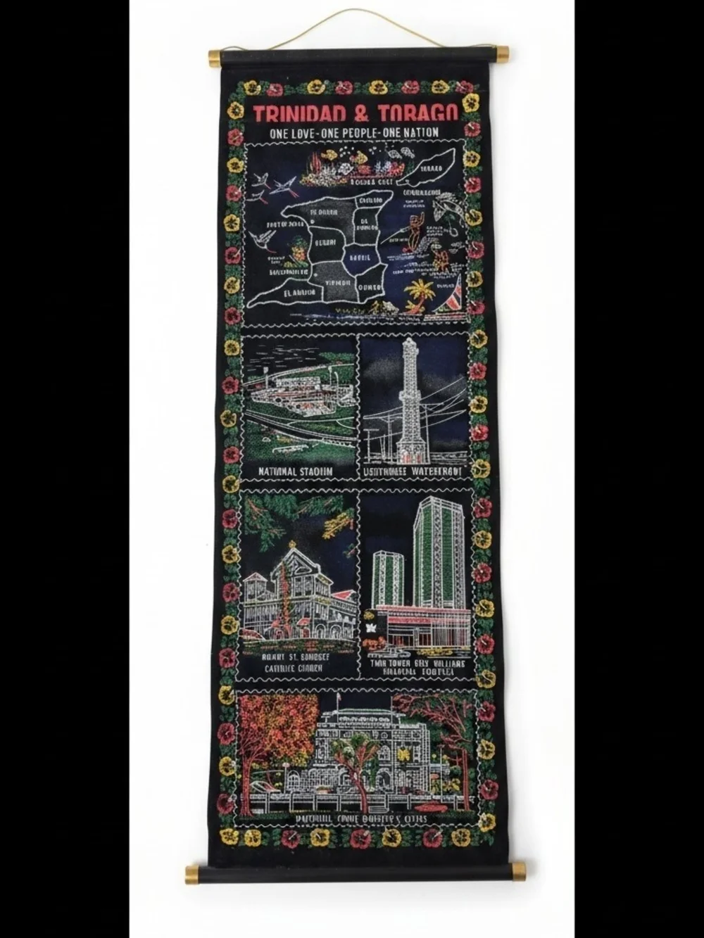 Trinidad & Tobago Black Embroidered Wall Hanging by